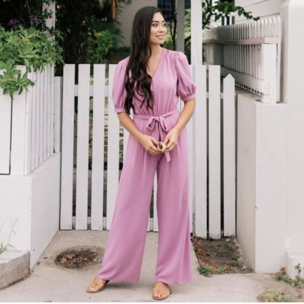 Gal Meets Glam Women's Jumpsuit Gabriella Button Bodice Grape Wide‎ Leg Size 6